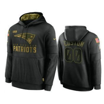 Men's New England Patriots Custom Black 2020 Salute To Service Sideline Performance Pullover Hoodie