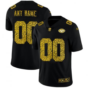 New York Jets Custom Men's Nike Leopard Print Fashion Vapor Limited NFL Jersey Black