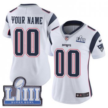 Women's Customized New England Patriots Vapor Untouchable Super Bowl LIII Bound Limited White Nike NFL Road Jersey