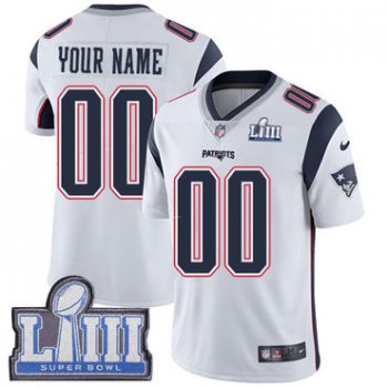 Youth Customized New England Patriots Vapor Untouchable Super Bowl LIII Bound Limited White Nike NFL Road Jersey