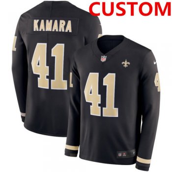 Men's New Orleans Saints Custom Black Team Color Men's Stitched NFL Limited Therma Long Sleeve Jersey