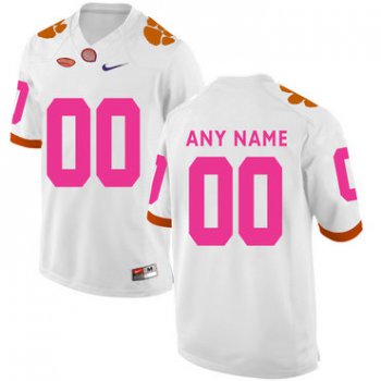 Clemson Tigers White Customized Breast Cancer Awareness College Football Jersey