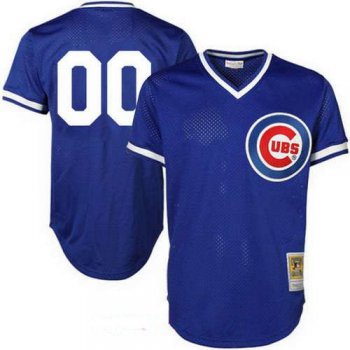 Men's Chicago Cubs Royal Blue Mesh Batting Practice Throwback Majestic Cooperstown Collection Custom Baseball Jersey