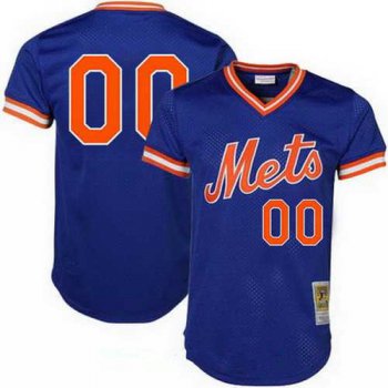 Men's New York Mets Royal Blue Mesh Batting Practice Throwback Majestic Cooperstown Collection Custom Baseball Jersey