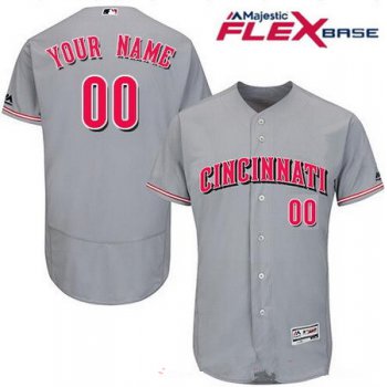 Men's Cincinnati Reds Gray Road Majestic Flex Base Custom Baseball Jersey