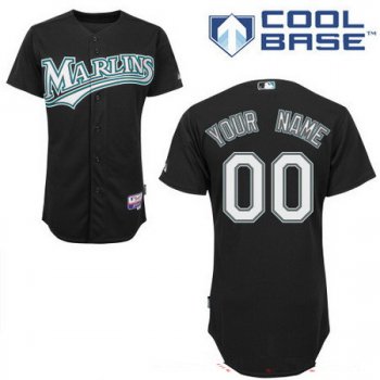 Men's Florida Marlins Black Alternate Majestic Old Cool Base Custom Baseball Jersey