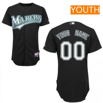 Youth Florida Marlins Black Alternate Majestic Old Cool Base Custom Baseball Jersey