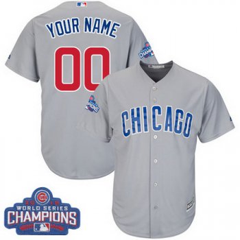Men's Chicago Cubs Custom Gray Road 2016 World Series Champions Majestic Cool Base MLB Jersey
