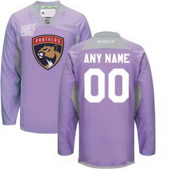 Men's Florida Panthers Purple Pink Custom Reebok Hockey Fights Cancer Practice Jersey