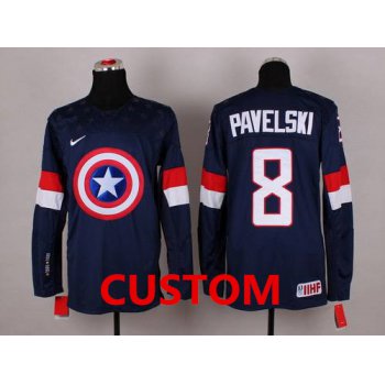 Custom 2015 Men's Team USA Captain America Fashion Navy Blue Youth Jersey