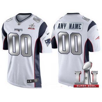 Men's New England Patriots White Steel Silver 2017 Super Bowl LI NFL Nike Custom Limited Jersey