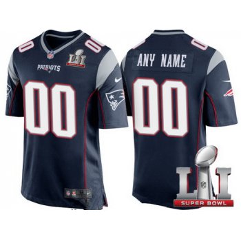 Youth New England Patriots Navy Blue 2017 Super Bowl LI NFL Nike Custom Game Jersey