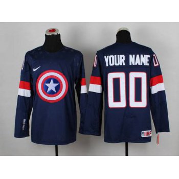 2015 Men's Team USA Customized Captain America Fashion Navy Blue Jersey