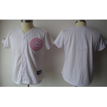 Women's Chicago Cubs Customized White With Pink Pinstripe Jersey