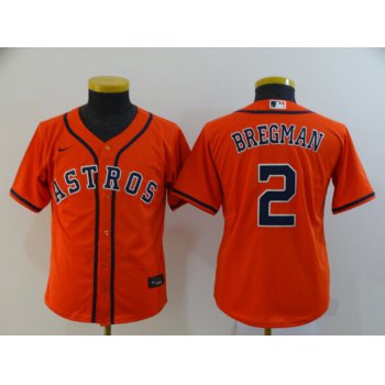 Youth Houston Astros #2 Alex Bregman Orange Stitched MLB Cool Base Nike Jersey