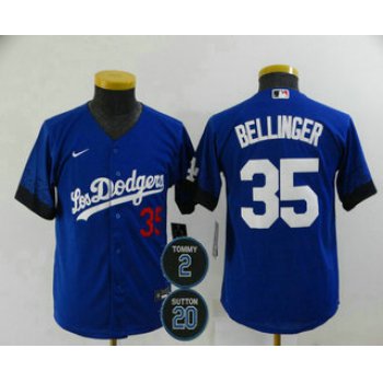 Youth Los Angeles Dodgers #35 Cody Bellinger Blue #2 #20 Patch City Connect Number Cool Base Stitched Jersey