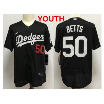 Youth Los Angeles Dodgers #50 Mookie Betts Black With Red Number Stitched MLB Cool Base Nike Jersey