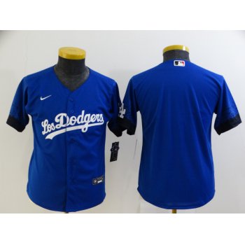 Youth Los Angeles Dodgers Blank Blue 2021 City Connect Cool Base Stitched Jersey