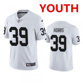 Youth las Vegas Raiders #39 Nate Hobbs white vapor limited jersey