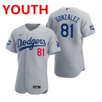 Youth los angeles dodgers #81 victor gonzalez gray 2020 world series champions jersey
