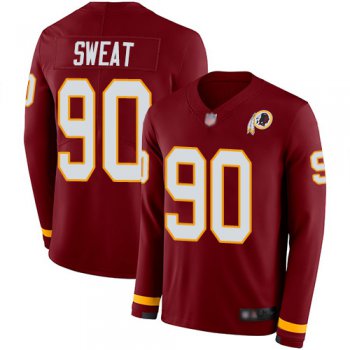 Redskins #90 Montez Sweat Burgundy Red Team Color Youth Stitched Football Limited Therma Long Sleeve Jersey