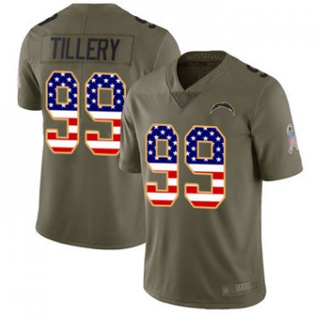 Chargers #99 Jerry Tillery Olive USA Flag Youth Stitched Football Limited 2017 Salute to Service Jersey