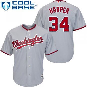 Nationals #34 Bryce Harper Grey Cool Base Stitched Youth Baseball Jersey