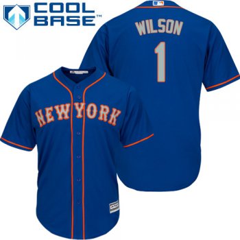 Mets #1 Mookie Wilson Blue(Grey NO.) Cool Base Stitched Youth Baseball Jersey