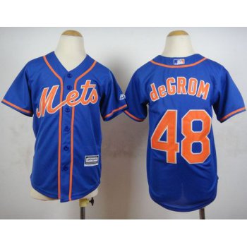 Mets #48 Jacob DeGrom Blue Alternate Home Cool Base Stitched Youth Baseball Jersey