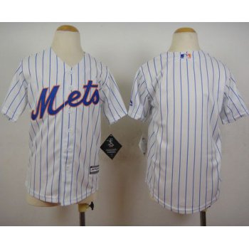 Mets Blank White(Blue Strip) Home Cool Base Stitched Youth Baseball Jersey