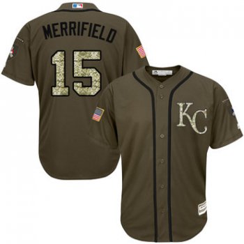 Royals #15 Whit Merrifield Green Salute to Service Stitched Youth Baseball Jersey