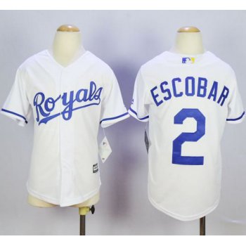 Royals #2 Alcides Escobar White Cool Base Stitched Youth Baseball Jersey