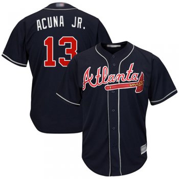 Braves #13 Ronald Acuna Jr. Navy Blue Cool Base Stitched Youth Baseball Jersey