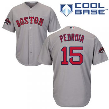 Red Sox #15 Dustin Pedroia Grey Cool Base 2018 World Series Champions Stitched Youth Baseball Jersey