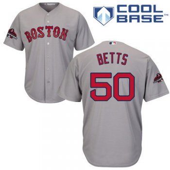 Red Sox #50 Mookie Betts Grey Cool Base 2018 World Series Champions Stitched Youth Baseball Jersey