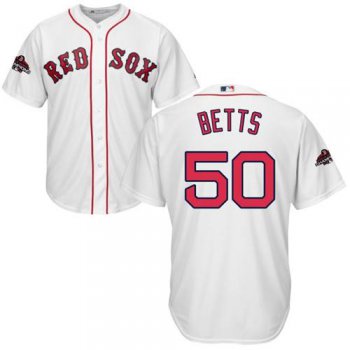 Red Sox #50 Mookie Betts White Cool Base 2018 World Series Champions Stitched Youth Baseball Jersey
