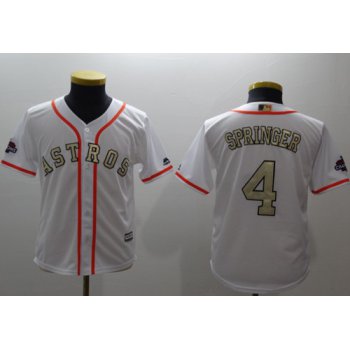 Astros #4 George Springer White 2018 Gold Program Cool Base Stitched Youth Baseball Jersey