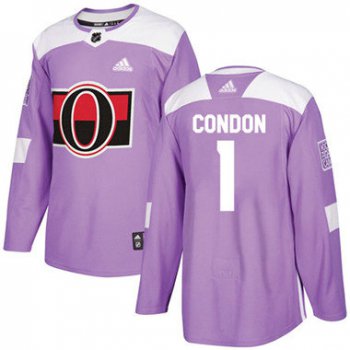 Kid Adidas Senators 1 Mike Condon Purple Authentic Fights Cancer Stitched NHL Jersey