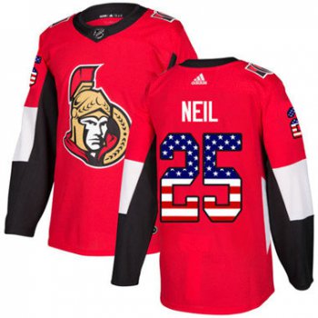 Kid Adidas Senators 25 Chris Neil Red Home Authentic USA Flag Stitched NHL Jersey