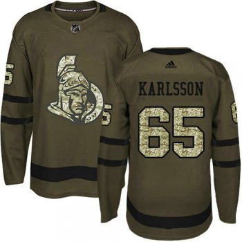 Youth Adidas Senators 65 Erik Karlsson Green Salute to Service Stitched NHL Jersey