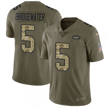 Nike Jets #5 Teddy Bridgewater Olive Camo Youth Stitched NFL Limited 2017 Salute to Service Jersey
