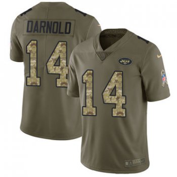 Nike Jets #14 Sam Darnold Olive Camo Youth Stitched NFL Limited 2017 Salute to Service Jersey