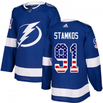 Adidas Tampa Bay Lightning #91 Steven Stamkos Blue Home Authentic USA Flag Stitched Youth NHL Jersey