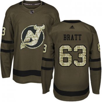 Adidas New Jersey Devils #63 Jesper Bratt Green Salute to Service Stitched Youth NHL Jersey