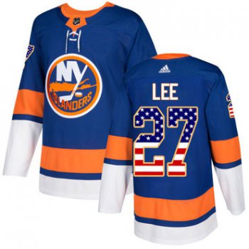 Adidas New York Islanders #27 Anders Lee Royal Blue Home Authentic USA Flag Stitched Youth NHL Jersey