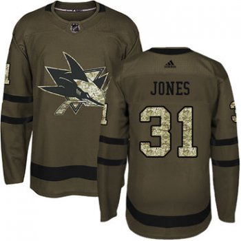 Adidas San Jose Sharks #31 Martin Jones Green Salute to Service Stitched Youth NHL Jersey