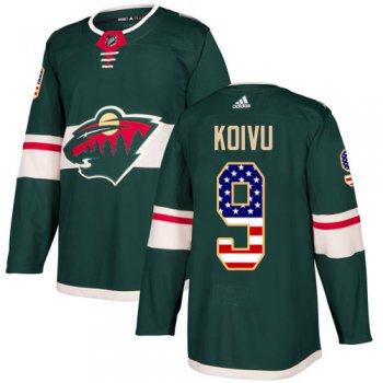 Adidas Minnesota Wild #9 Mikko Koivu Green Home Authentic USA Flag Stitched Youth NHL Jersey