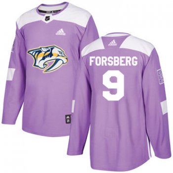 Adidas Nashville Predators #9 Filip Forsberg Purple Authentic Fights Cancer Stitched Youth NHL Jersey