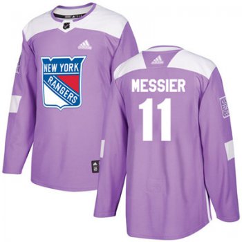 Adidas Detroit Rangers #11 Mark Messier Purple Authentic Fights Cancer Stitched Youth NHL Jersey