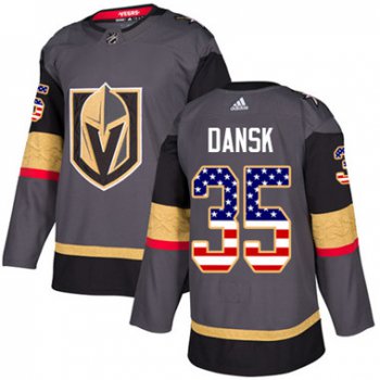 Adidas Vegas Golden Knights #35 Oscar Dansk Grey Home Authentic USA Flag Stitched Youth NHL Jersey